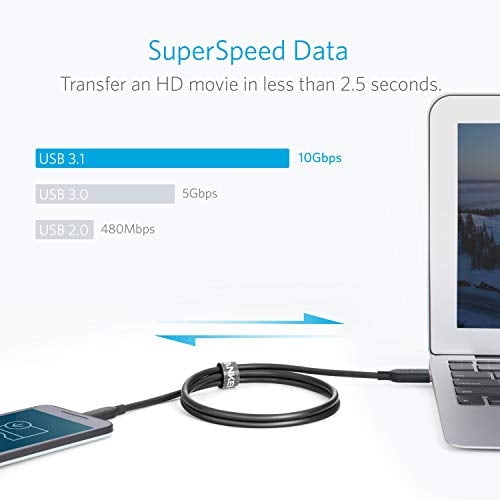 Cable Anker Powerline II USB-C a USB 3.1 Gen2 (3 pies), certificado USB-IF para Samsung Galaxy Note 8, S8, S8 +, S9, S10, iPad Pro 2018, MacBook, Sony XZ, LG V20 G5 G6, HTC 10, Xiaomi 5 y más