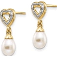 thumbnail image 2 of 14K Yellow Gold 7X5mm Teardrop Fwc Pearl .01Ct Heart Diamond Dangle Earrings (17 X 6) Made In India xe2498aa, 2 of 5