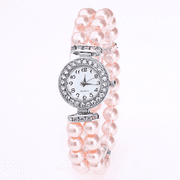 Vintage Era Pearl and Crystal Halo Stretch Elastic Watch for Woman Any Occasion Wedding Accessories Pink Light Rose