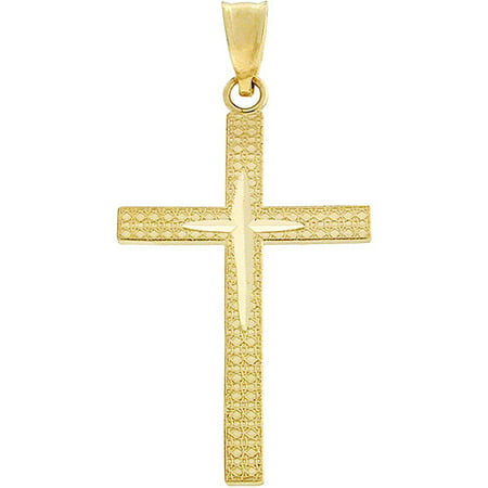 10kt Yellow Gold Cross with Diamond Cut Cross in Center Pendant