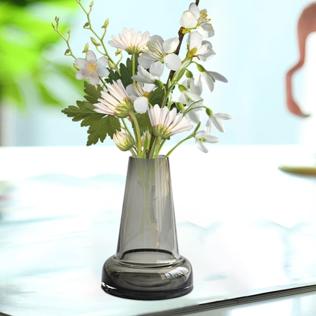 Florero de Vidrio | Recipiente Hidropónico Transparente para Arreglos Florales, Decoración de Escritorio de Oficina | Vidrio de Alta Claridad, Base Estable, Fácil de Limpiar | Azul Gris 14x9.5cm