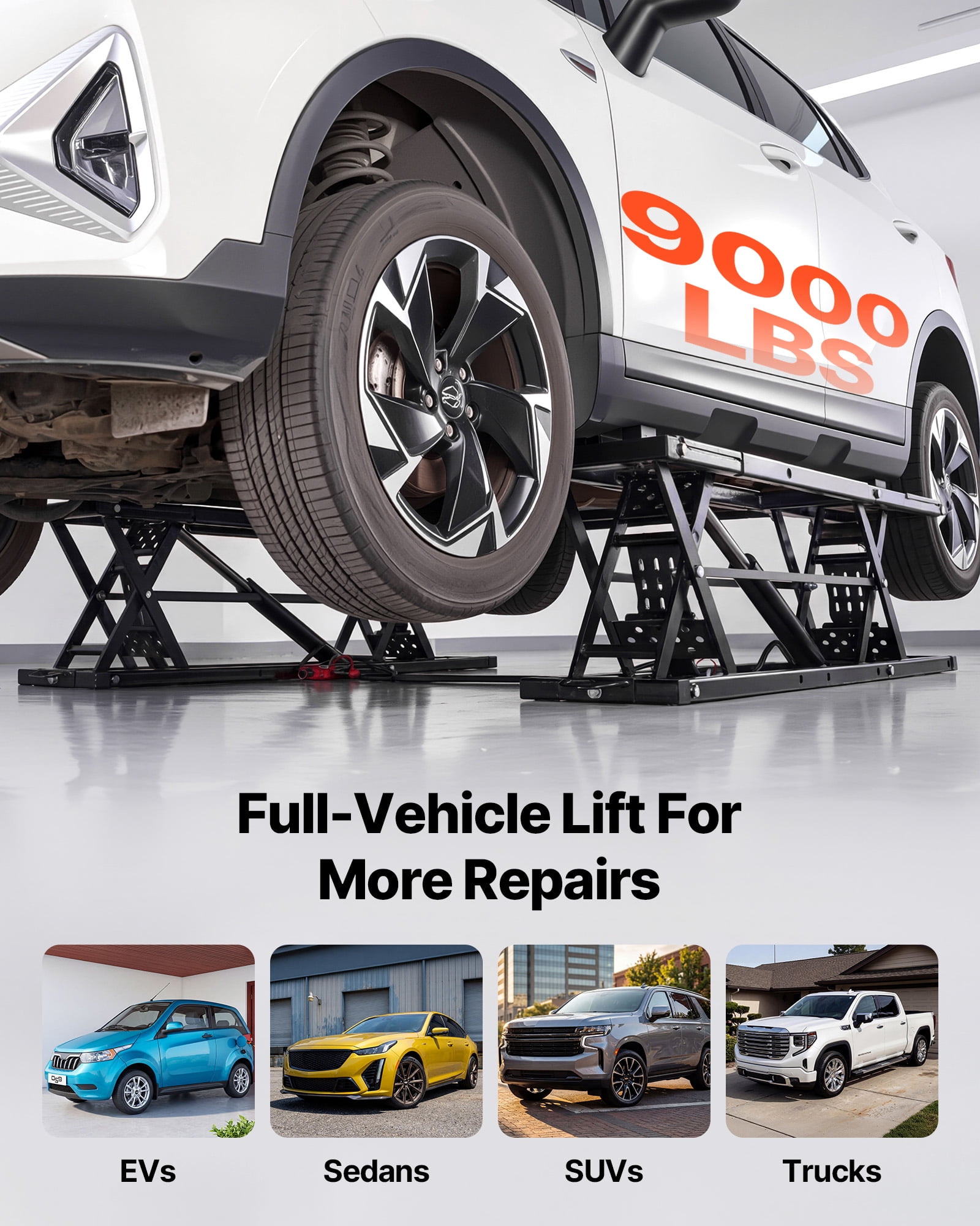 VEVOR Portable Car Lift, 9000 lbs Capacity, Heavy Duty Steel Truck Lift with 28" Max Height, 120V Power Unit, Wheels, 4 Rubber Pads & 4 Lifting Columns for Cars, SUVs, Trucks, Home Garage or Shop Use