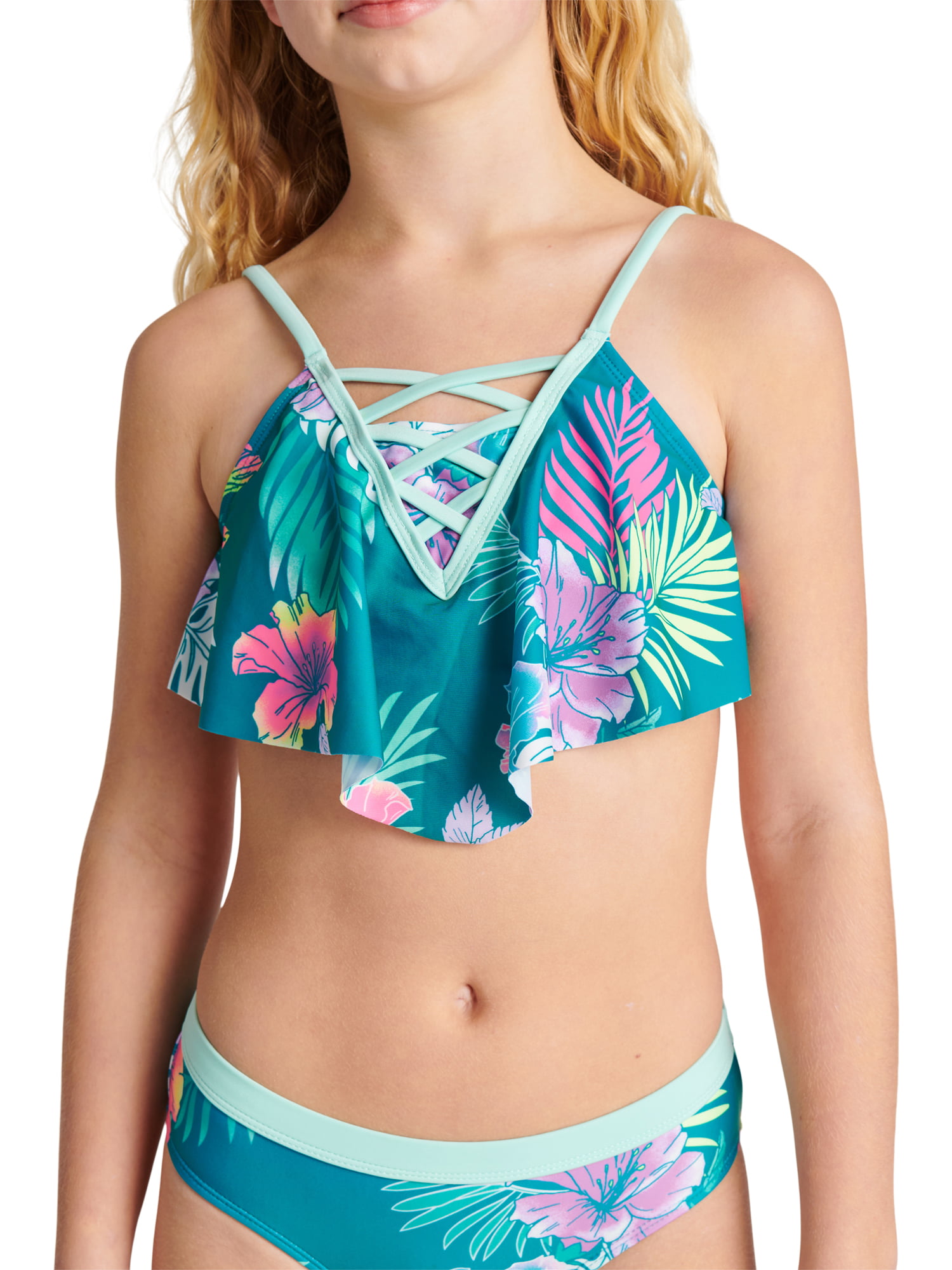 New Justice Swimsuit Flounce Bikini Cactus Pink Girls Swim Wear Suit Sz 20 NWT 