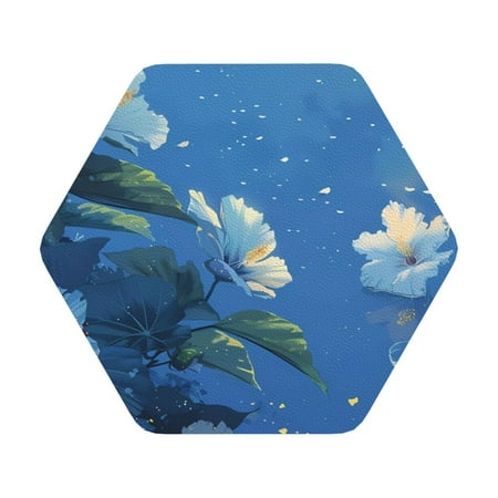

Matuu Hibiscus Flowers Calm Water for Cup Coasters Set of 6 Leather Coasters Desk Coasters for Office Measures 4” x 4” Hexagon