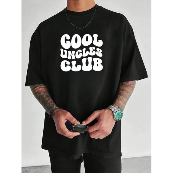 Men's Fun "Cool Uncles Club" Playful Font Graphic Casual T Shirt Breathable Short Sleeve Round Neck Top Black S-5XL