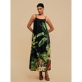 thumbnail image 4 of Black Tropical Leaf Print Spaghetti Strap Maxi Dress For Women, Resort Style Summer Dress, 4 of 7