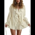 thumbnail image 1 of Conjuntos de Dos Piezas para Mujer, Camisa de con Larga, Peplum y Ribete de Encaje, Pantalones Cortos de Pierna , Conjuntos para Vacaciones y Viajes Beige S, 1 of 10