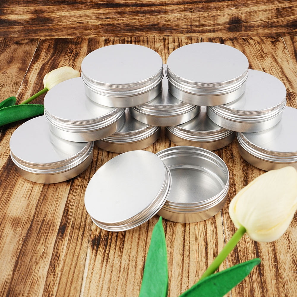 Pluokvzr 10 PCS 100ml Aluminum Tin Jars Round Metal Cosmetic Containers  with Lids Screw Top Metal Cans Sample Pots for Cream, Lip Balm, Cosmetic,  Candles, Cand 