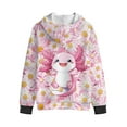 thumbnail image 5 of Xoenoiee Axolotl Daisy Print Girls Hoodies Hooded Sweatshirt Graphic Pullover Hoodies Full-Zip Front Long Sleeve Shirt Fall Clothes Sweater Shirt Outfits for Kids Tenns, M, 5 of 7