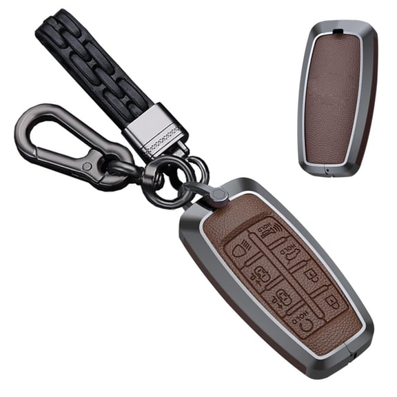 For Genesis leather Key Fob Cover Metal Key Case Shell for G80 GV80 GV70 G90 8 Buttons Car Accessories Protector Metal Keychain