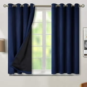 P5HAO Thermal Insulated 100% Blackout Curtains for Bedroom with Black Liner, Double Layer Full Room Darkening Noise Reducing Grommet Curtain ( 52 x 45 Inch, Navy Blue, 2 Panels ) Navy Blue 52W x 45L