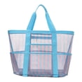 thumbnail image 2 of Bolsa de malla reutilizable para la playa con bolsillos para la compra, viajes, deportes, picnics y oficina. Azul rosa, 2 of 9