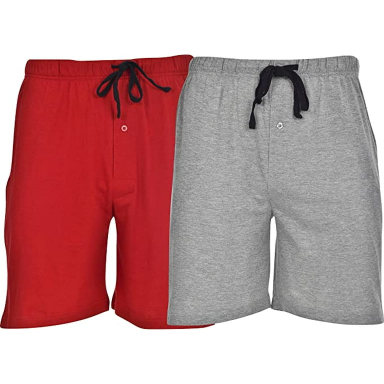 Hanes Men's 2-Pack Cotton Lounge Drawstring Knit Shorts with Waistband &  Pockets, Red/Grey Heather, 3X- Large