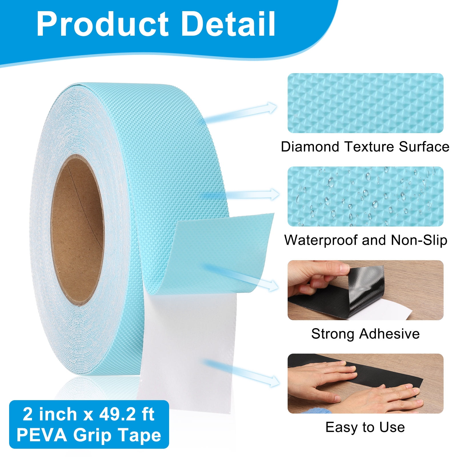 Rubber Grip Tape, 2" x 49.2 Ft Non-Slip Tape Diamond Textured Adhesive Grip Tape for Outdoor/Indoor Steps (Blue)
