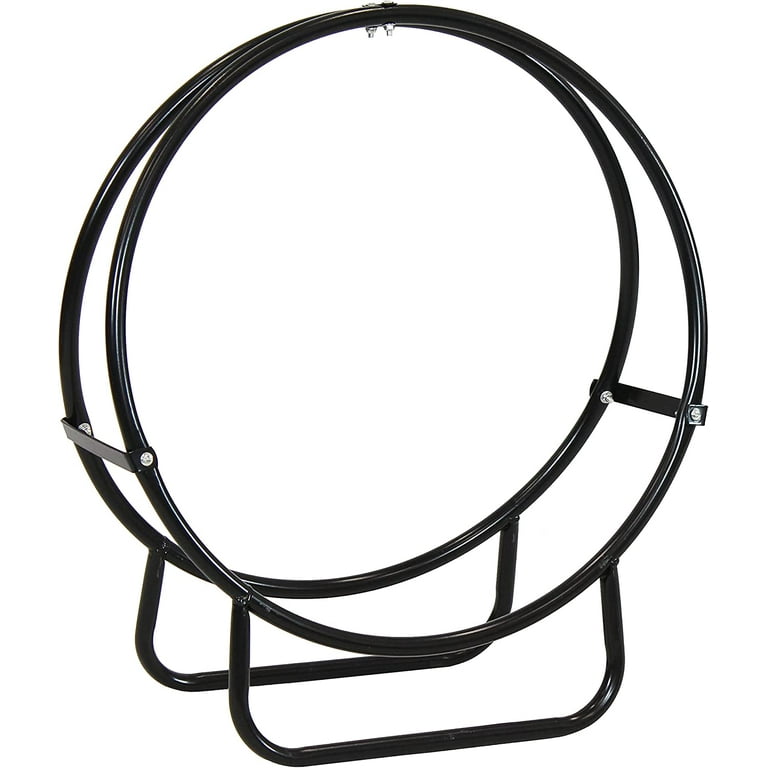 48 Inch Black Steel Indoor Outdoor Firewood Log Hoop Rack Round