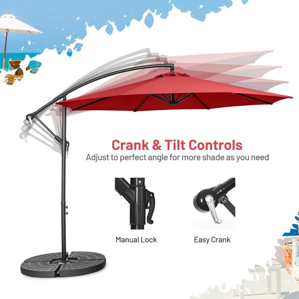 Aimee Lii 10 Feet Offset Umbrella with 8 Ribs Cantilever and Cross Base, Outdoor Umbrella with Base, Red