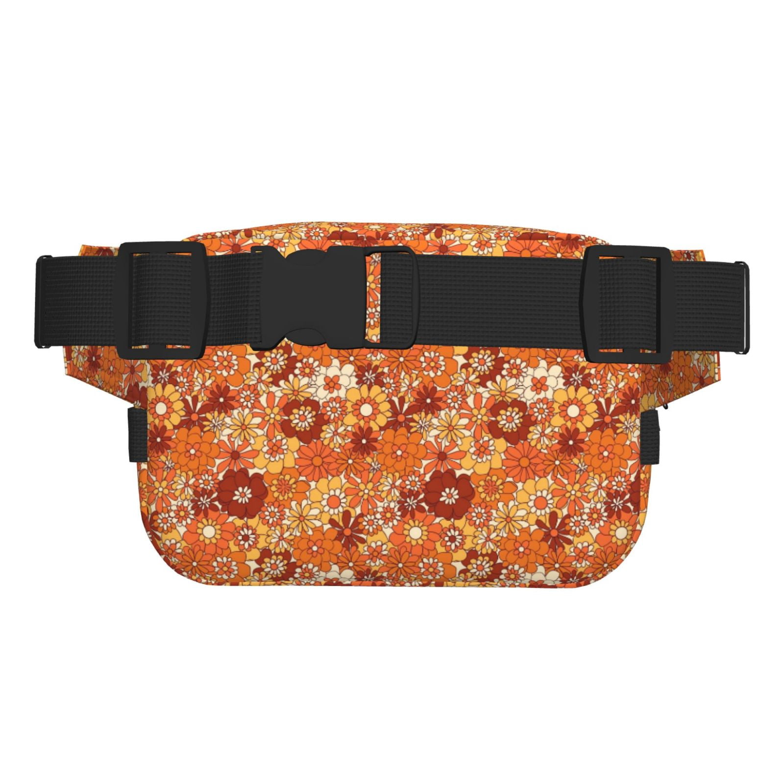 Picia Hippie Flower Print Square Double-Layer Waist Bag Mini Adjustable Waist Belt Bag Exercise Running Travel Hiking
