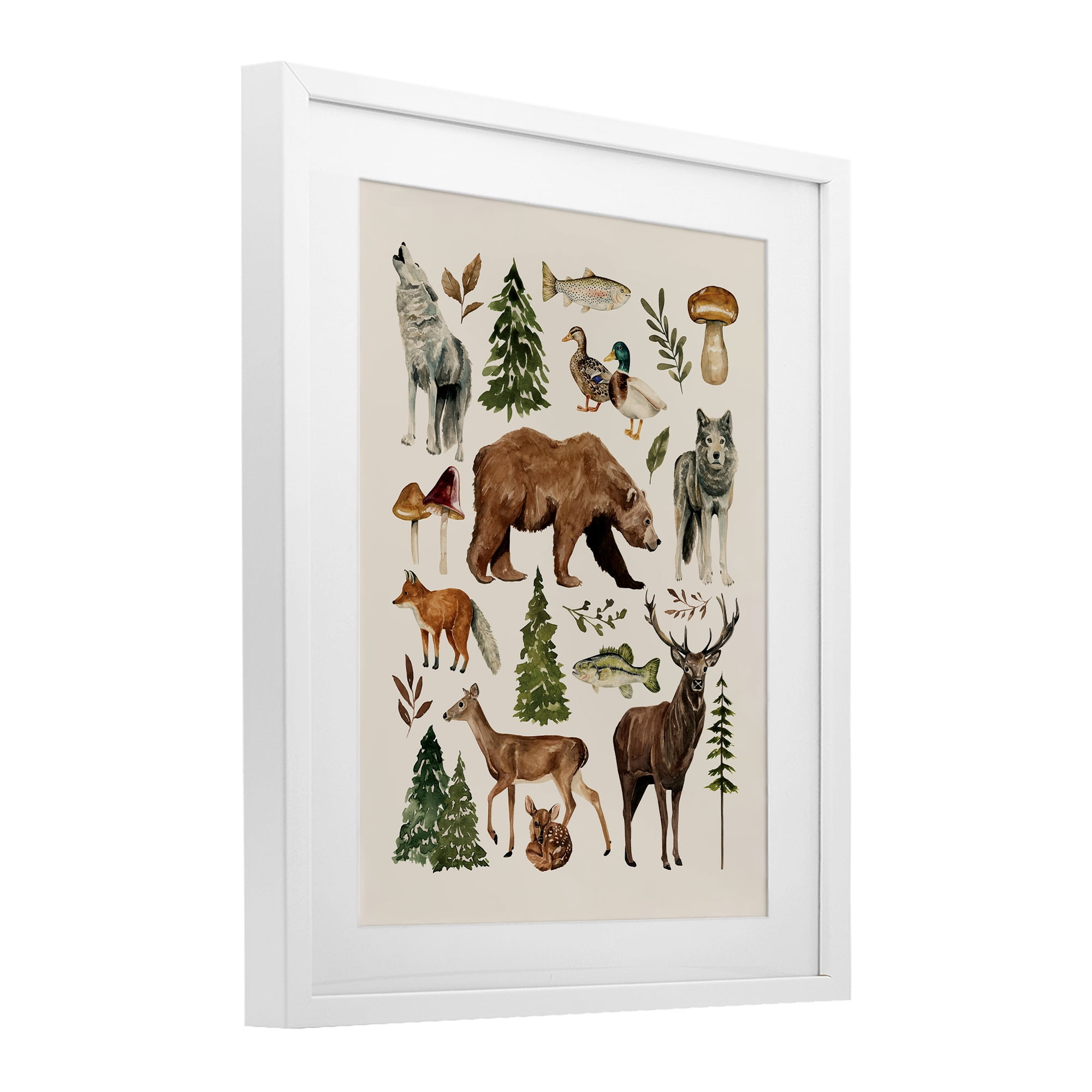 Stupell Industries The Wild Wood Animals White Framed Print Under Glass, design by Bethany Sandoval
