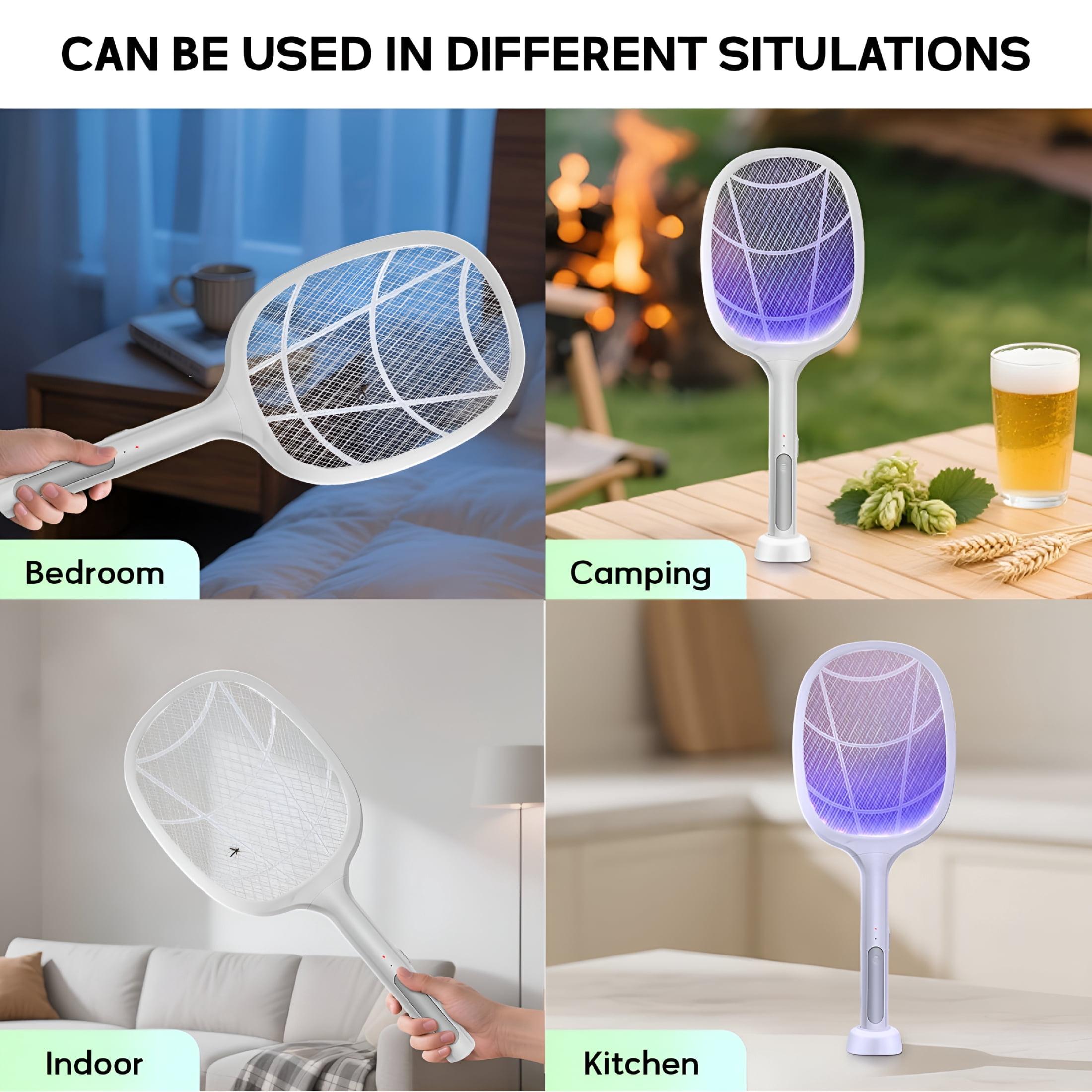 ACDANC Electric Fly Swatter Racket 2 Pack,2 in 1 Bug Zapper with Usb Rechargeable Base,4000 Volt Mosquito Killer with 3-Layer Safety Mesh for Pest Insect Control for Indoor,Office,Backyard,Camping