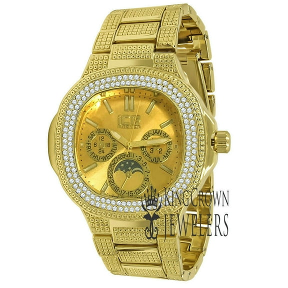 14K Yellow Gold Tone Simulated Diamonds Joe Rodeo Jojo Jojino Water Resistance Metal Band Watch