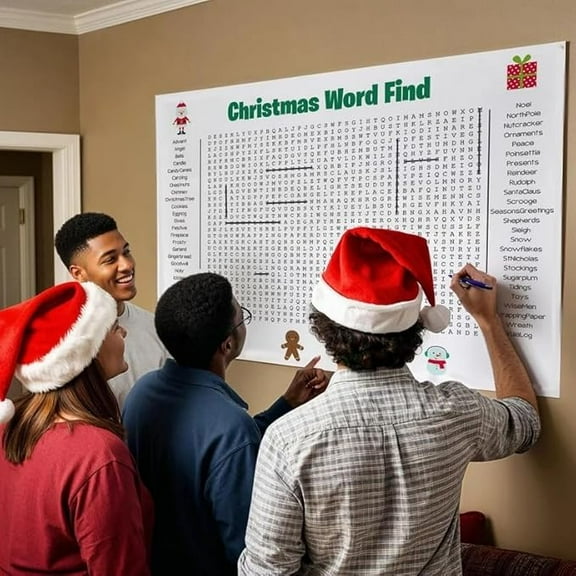 Jumbo Christmas Word Search Poster – Giant 31.5"x20" Wall Game, Poster-Size Word Search, Giant Christmas Activity Poster for Families, Christmas Party Supplies ﻿