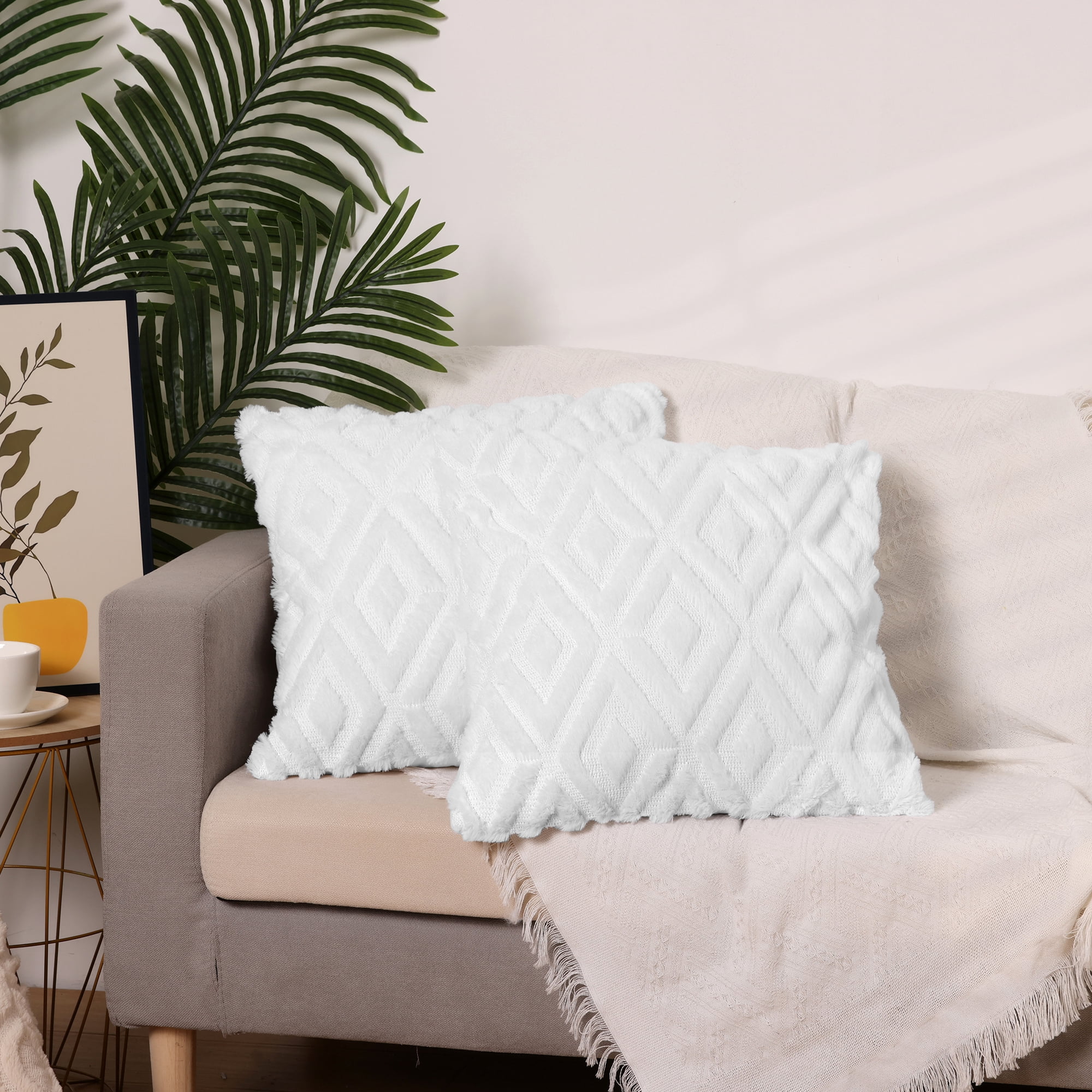 Unique Bargains Shaggy Plush Throw Pillow Covers Couch Pillow Covers (2 Count) White-1 20" x 20"