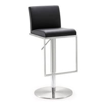 Maklaine 22" Adjustable Stainless Steel and Fabric Barstool in Black