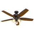 thumbnail image 4 of Hunter 52 inch Indoor Ceiling Fan with LED Lights - Bronze Ceiling Fan with Pull Chain, For Bedroom or Living Room, Standard Mount, No Remote, 5 Blades, Includes Bulbs - Newsome 53317, Premier Bronze, 4 of 18