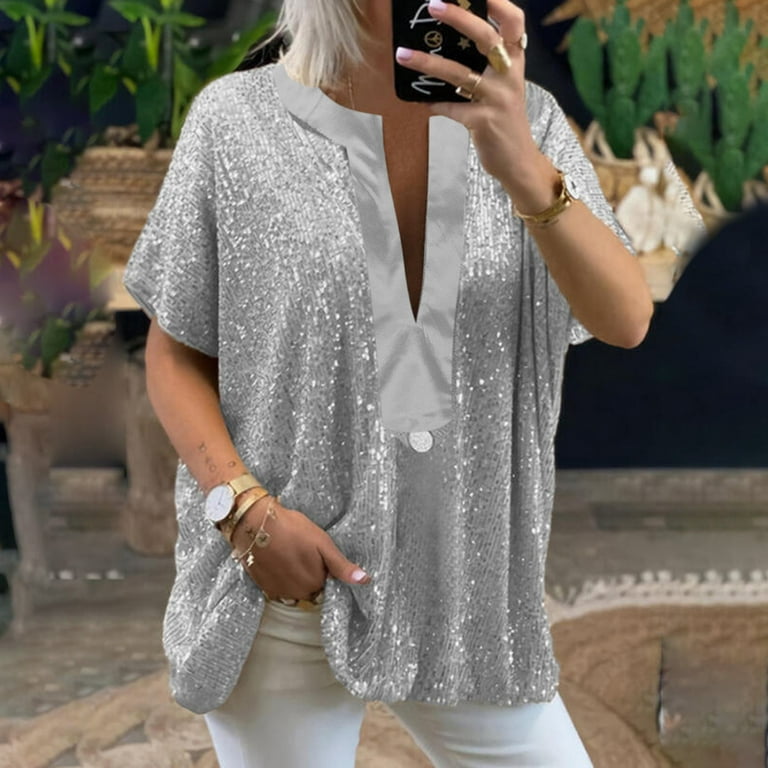 Short Sleeve Sequin Party Shirt