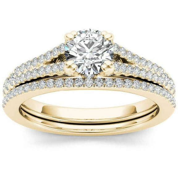 1 Carat T.W. Diamond Split Shank Classic 14kt Yellow Gold Engagement Ring Set