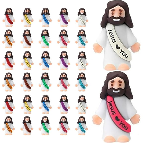 30PCS Little Jesus Figures, Mini Jesus Figurines in Bulk, Multicolor Tiny Jesus Figures, Miniature Figurines to Hide and Seek Religious Gifts for Easter Egg Stuffers