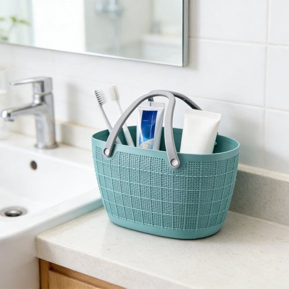 Bathroom Basket,Small Baskets for Organizing,Portable Shower Caddy Basket,10*9*8IN Plastic Organizer Storage Tote with Handles Toiletry Bag(Green)