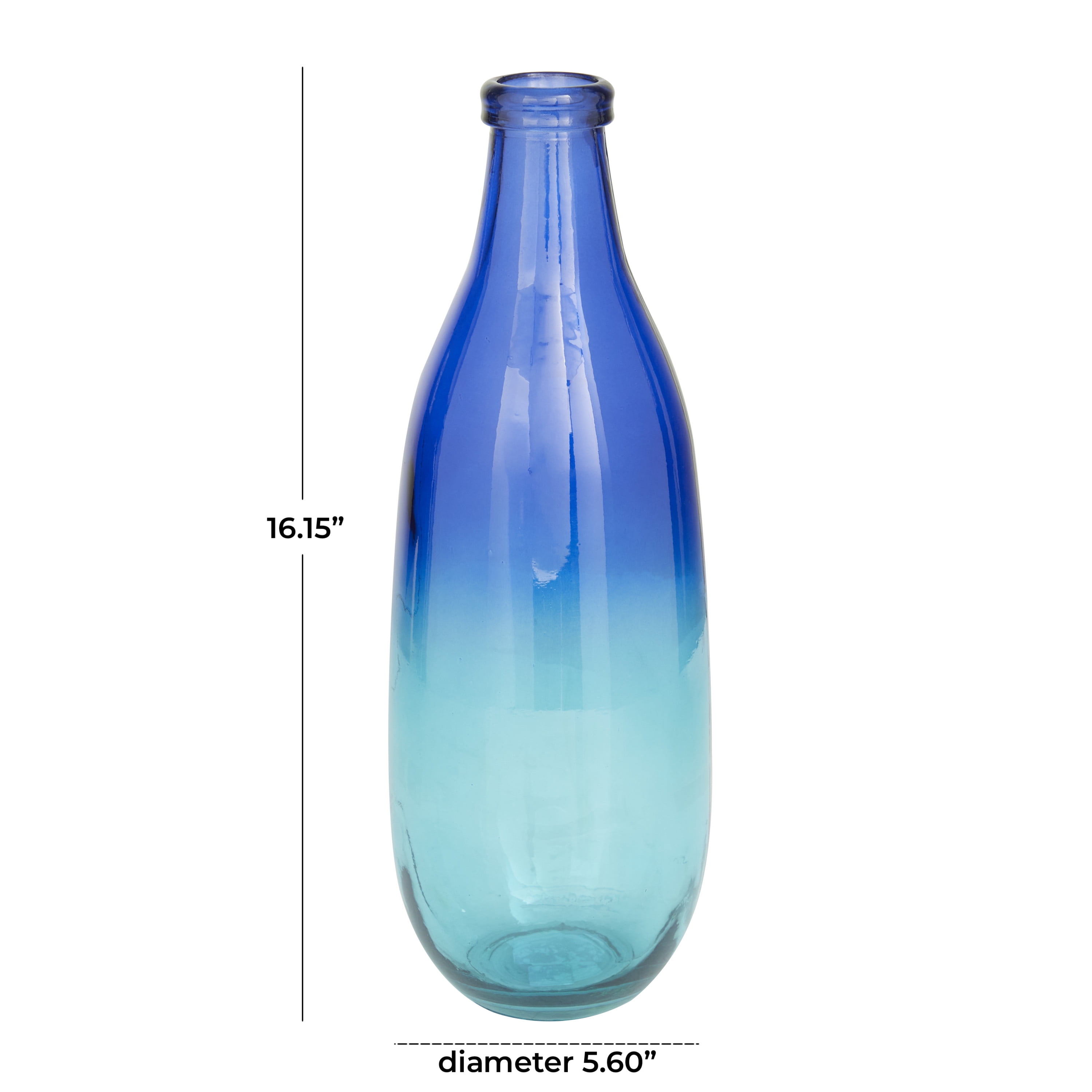 DecMode 16" Spanish Blue Recycled Glass Vase with Ombre Effect