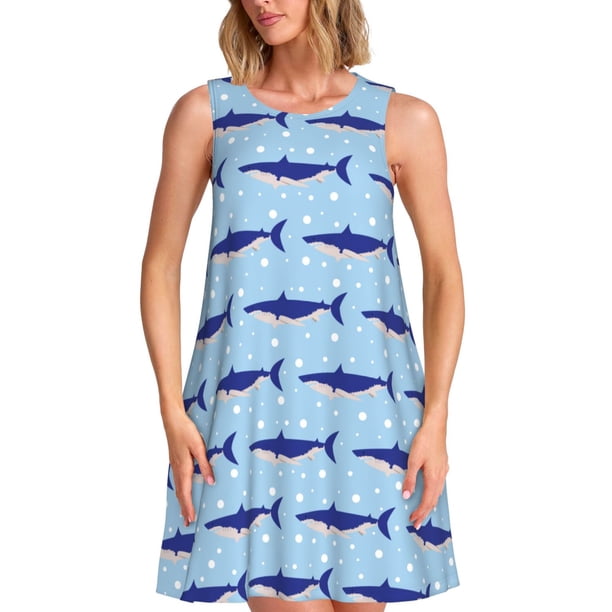 Disketp Cute Shark para Vestido sin Mangas para Mujeres, Vestidos de Verano para Mujeres, Casual y Holgado para la Playa