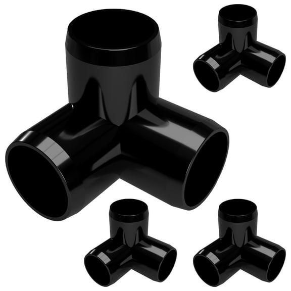 FORMUFIT 1-1/4" 3-Way Elbow Furniture Grade PVC Pipe Fittings, (1-5/8" Actual Socket ID), Black, 4-Pack