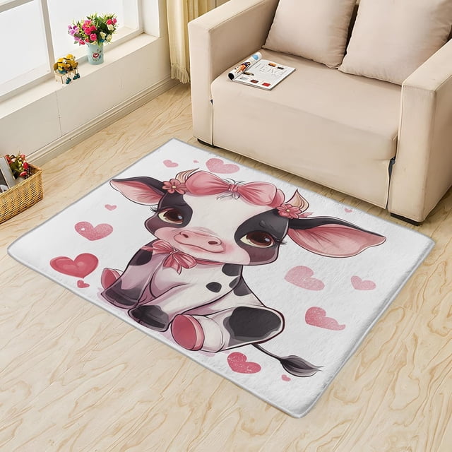 Cute Cow Area Rug 6X8 Living Room, Farm Animal Rugs for Bedroom,Rug Decorations, Cow Love Heart Carpets Fluffy Washable, Soft Ultra-Thin Non Shedding Non Slip Non Toxic Area Rug 17&-170