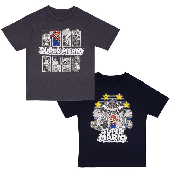 Nintendo Super Mario Character Graphic Short Sleeve T-Shirts (Little Boys & Big Boys), 2-Pack Bundle, Sizes 4-16