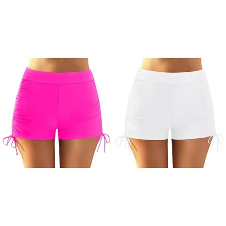 (2-Pack) 2025 New Women Plus Size High Bikini with Underwire Support Waist Bikini Bottoms Swim Briefs Beach Shorts Ruched Bottom High Cut Swim Bottom Full Coverage Swimsuit Bottom Sports Yoga