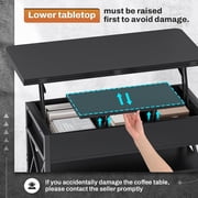 40 Lift Top Coffee Table, 4 in 1 Coffee Tables with Storage for Living Room, Small Farmhouse Coffee Table with 2 Drawers & LED Light for Dining Reception Room, Black