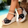 thumbnail image 5 of Xdegoge Flatform Wedges for Women Open Toe Polka Dot Ankle Strap Sandals Canvas Buckle Espadrille Wedge Slip On High Flatformparty Shoes, 5 of 9