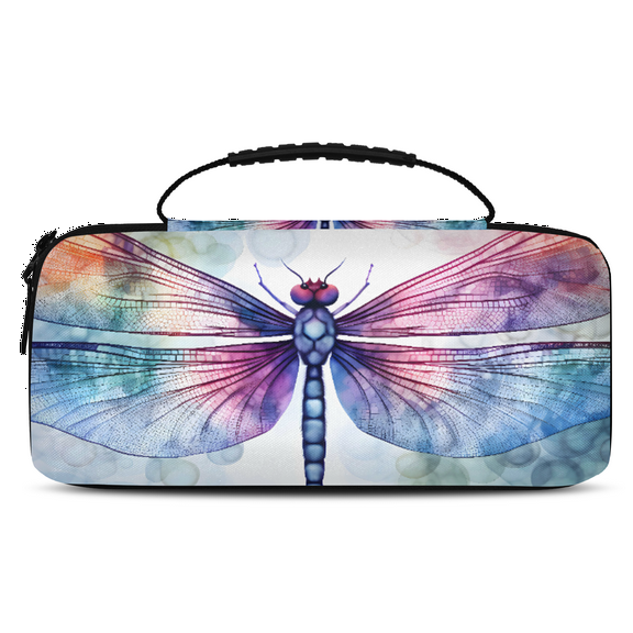 Herdesigns Watercolor Dragonfly Carrying Case for Nintendo Switch OLED Model 2021 & Switch 2017 with 20 Game Card Slots, Portable Travel Carry Case for Accessories and Console