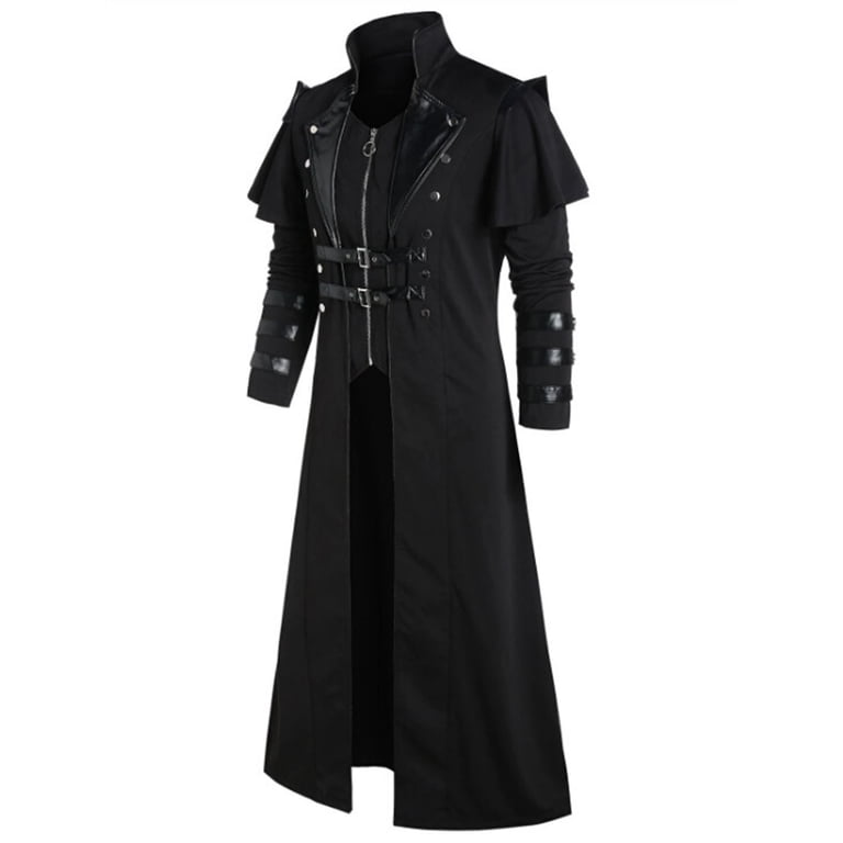 ※限定値下中 vintage black double long coat Alkepwun Coats for Men Medieval Costumes Steampunk Long Trench