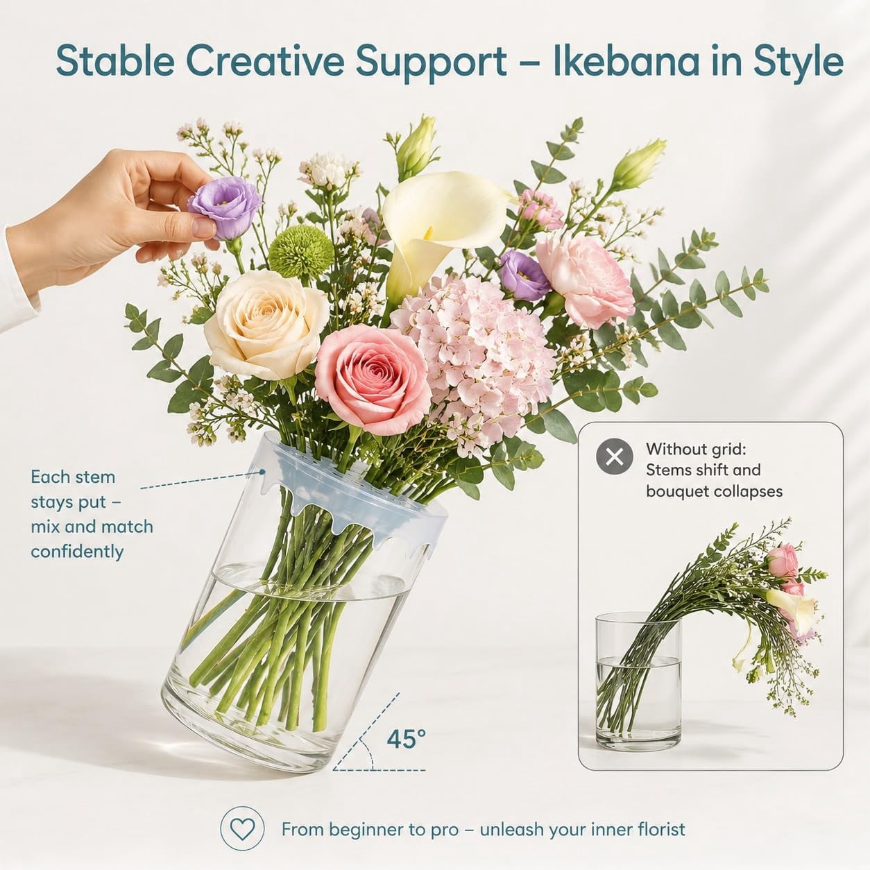 Silicone Flower Arranging Grid, Flexible Floral Stem Holder for Vases, Water Proof Reusable Flower Arranger for Home Restaurant, Wedding Banquet Decoration Accessories Easy DIY Arrangements