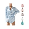 thumbnail image 2 of Women Pajamas Set Silk Satin Sleepwear Long Sleeve Feather Shirt Shorts Nightwear Home Wear Clothes, 2 of 5