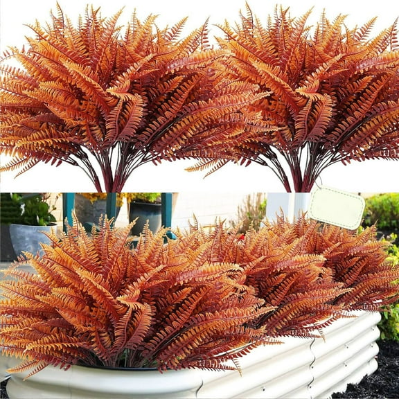 Under $5 Artificial Fall Flowers Plants, Artificial Boston Ferns Plants, Fake Fern Shrubs Simulation Greenery Bushes Faux Plant for Indoor Outdoor Garden Fall Decorations