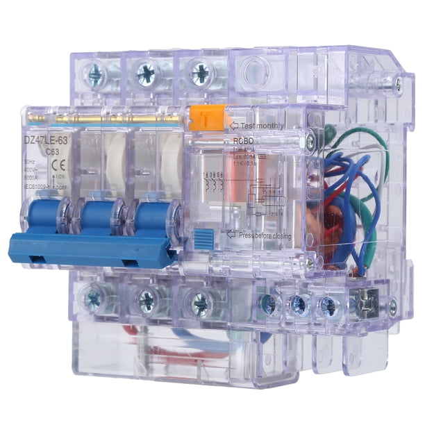 Interruptor de protección contra fugas para el hogar, disyuntor DZ47LE-63 3P para electricista para accesorios industriales para el hogarElectrical Fyydes Descripción de la referencia