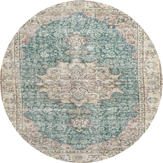 Ahgly Company Indoor Round Traditional Camouflage Green Persian Area Rugs, 4' Round