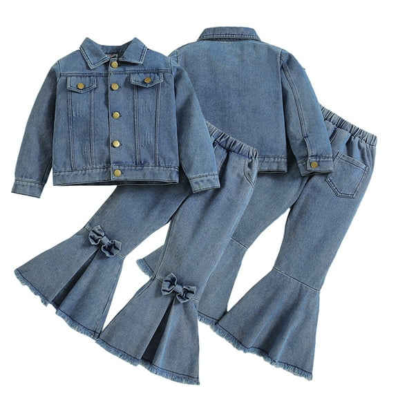 KYAIGUO 2pcs Kids Baby Spring Fall Denim Set Outfits for Girls,Toddler Long Sleeve Denim Jacket Jeans Outfits Denim Coats bell bottoms Jeans Outfits for 2-7Years