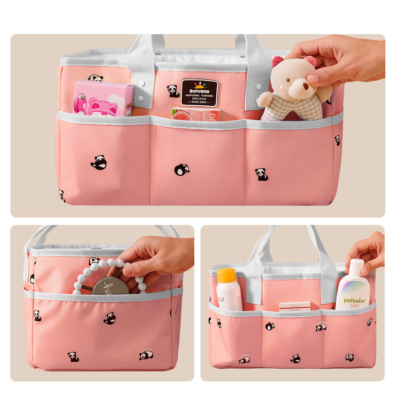 Sunveno Large Polyester Nursery Portable Diaper Caddy Organizer for Changing Station