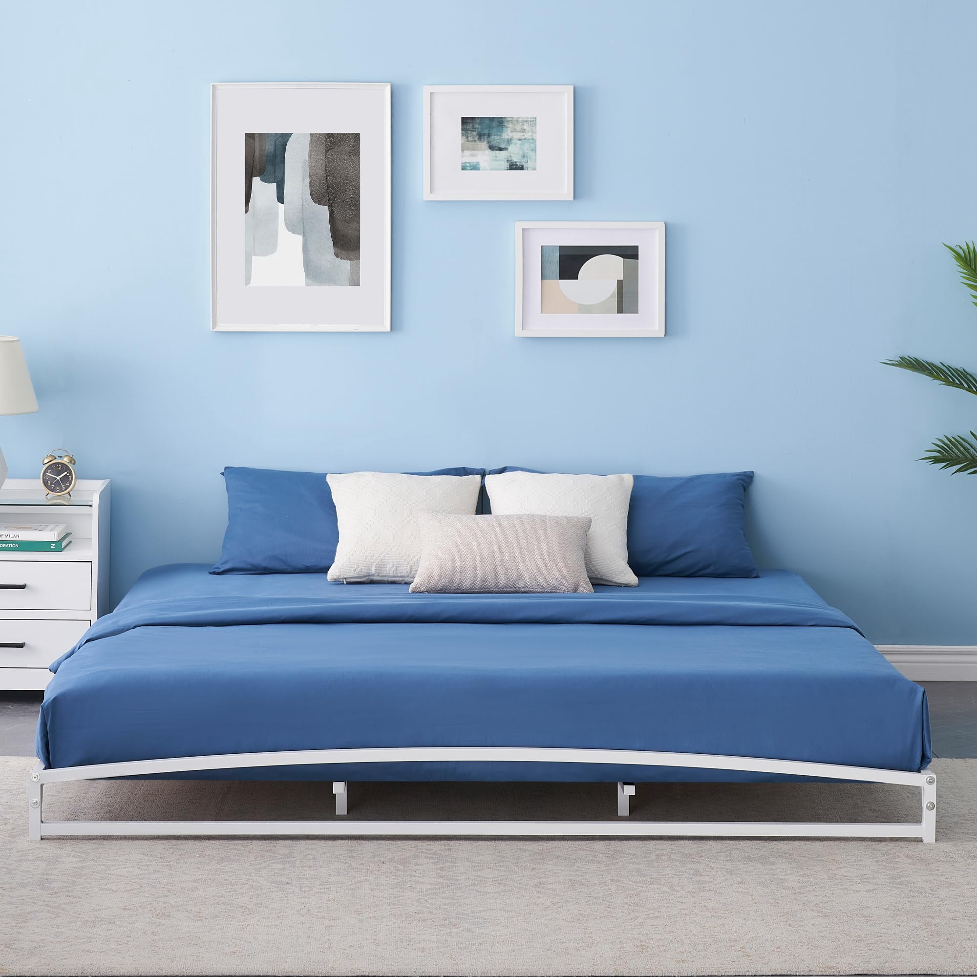 TROPOW King Size Bed Frame,6 Inch Metal Platform Bed Frame, Low Profile Bed Frame with Sturdy Steel Slats Support, Mattress Foundation, No Box Spring Needed, Easy Assembly,White